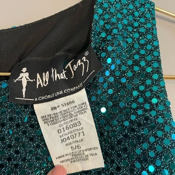 VTG All That Jazz Sequin Turquoise Sleeveless Dance Dress | SZ 5/6/Small - Picture 6 of 12